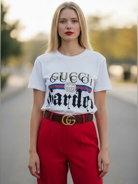 Gucci White Tee with Black 'Garden' Logo